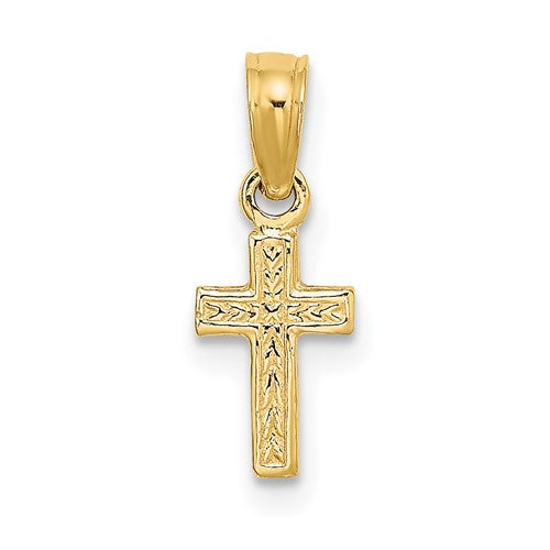 14k-polished-and-engraved-mini-cross-charm-SolomonJeweler-Wichita-KS-CustomJewelry