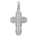 14k-white-gold-textured-w-lace-trim-cross-charm-SolomonJeweler-Wichita-KS-CustomJewelry