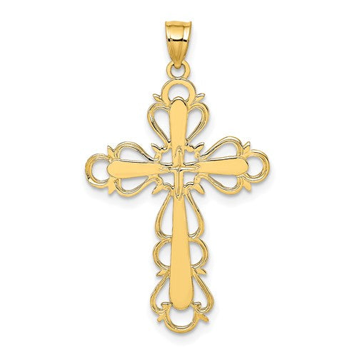 14k-polished-lace-trim-cross-charm-SolomonJeweler-Wichita-KS-CustomJewelry