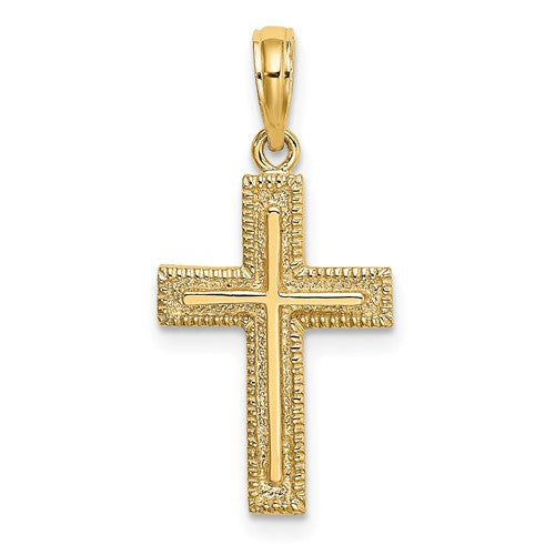 14k-cross-w-textured-border-design-charm-SolomonJeweler-Wichita-KS-CustomJewelry