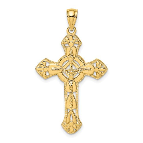 14k-textured-crucifix-w-arrow-charm-SolomonJeweler-Wichita-KS-CustomJewelry