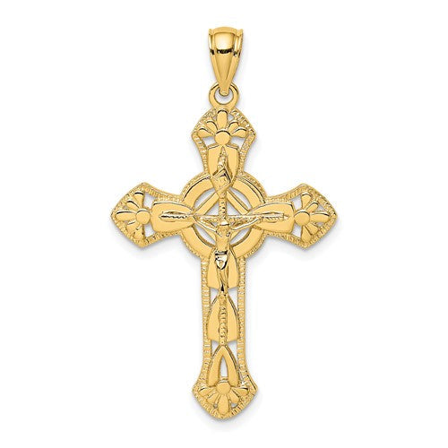 14k-textured-crucifix-w-arrow-charm-SolomonJeweler-Wichita-KS-CustomJewelry