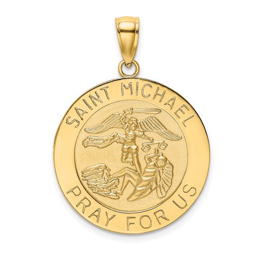 14k-polished-satin-saint-michael-medal-charm-SolomonJeweler-Wichita-KS-CustomJewelry