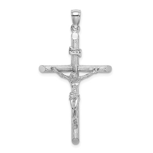 14k-white-gold-textured-crucifix-charm-SolomonJeweler-Wichita-KS-CustomJewelry