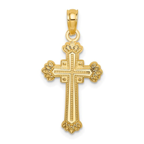 14k-textured-leaves-on-edges-cross-charm-SolomonJeweler-Wichita-KS-CustomJewelry