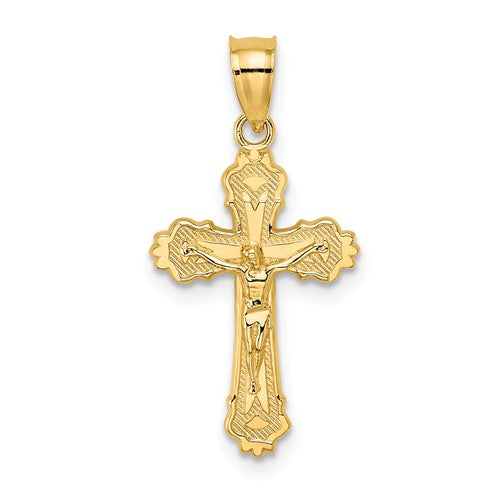 14k-w-textured-scalloped-edge-crucifix-charm-SolomonJeweler-Wichita-KS-CustomJewelry