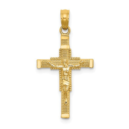 14k-beaded-accent-w-cross-behind-crucifix-charm-SolomonJeweler-Wichita-KS-CustomJewelry
