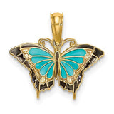 14K gold enameled wings butterfly charm pendant with colorful enamel details, perfect for jewelry and charm collection.