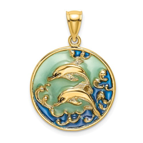 14k-2-d-dolphins-w-blue-enameled-charm-SolomonJeweler-Wichita-KS-CustomJewelry