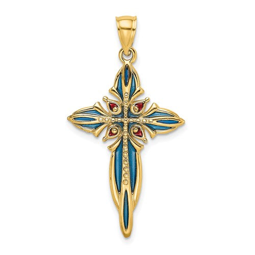 14k-blue-and-red-enameled-cross-charm-SolomonJeweler-Wichita-KS-CustomJewelry