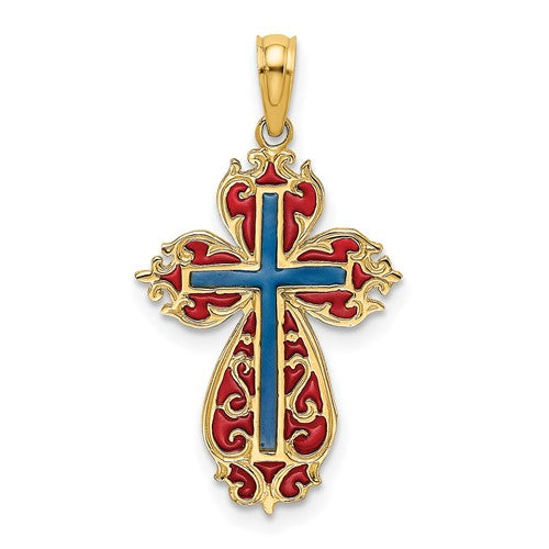 14k-w-blue-and-red-enameled-cross-charm-SolomonJeweler-Wichita-KS-CustomJewelry