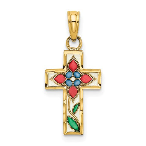 14k-enameled-w-flower-cross-charm-SolomonJeweler-Wichita-KS-CustomJewelry