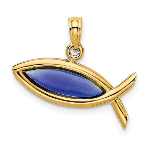 14k-horizontal-blue-enameled-ichthus-charm-SolomonJeweler-Wichita-KS-CustomJewelry