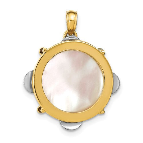 14k-two-tone-3-d-moveable-tambourine-w-mother-of-pearl-charm-SolomonJeweler-Wichita-KS-CustomJewelry