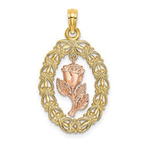 14k-two-tone-textured-oval-frame-dangling-rose-charm-SolomonJeweler-Wichita-KS-CustomJewelry