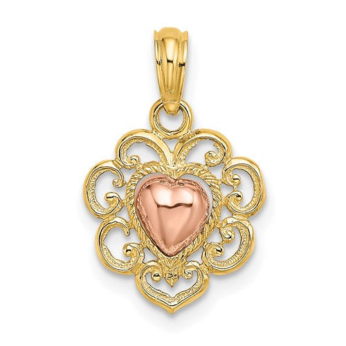 14k-yellow-and-rose-polished-and-textured-heart-charm-SolomonJeweler-Wichita-KS-CustomJewelry
