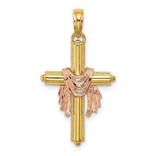 14k-two-tone-cross-w-drape-charm-SolomonJeweler-Wichita-KS-CustomJewelry