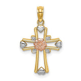 14k-two-tone-w-white-rhodium-cross-w-flower-and-heart-charm-SolomonJeweler-Wichita-KS-CustomJewelry