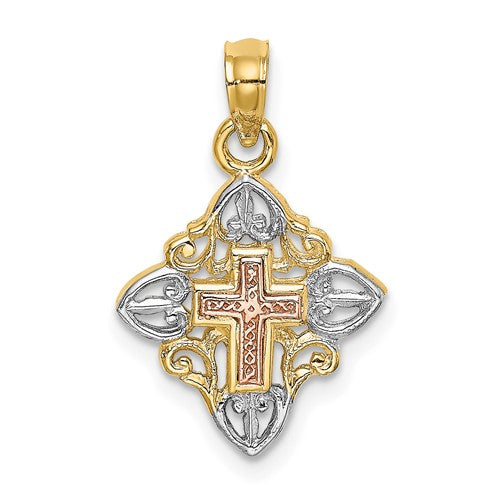 14k-two-tone-w-white-rhodium-cross-inside-frame-charm-SolomonJeweler-Wichita-KS-CustomJewelry