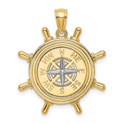 14k-two-tone-ships-wheel-w-nautical-compass-charm-SolomonJeweler-Wichita-KS-CustomJewelry
