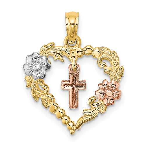 14k-two-tone-w-white-rhodium-heart-w-cross-and-flowers-charm-SolomonJeweler-Wichita-KS-CustomJewelry