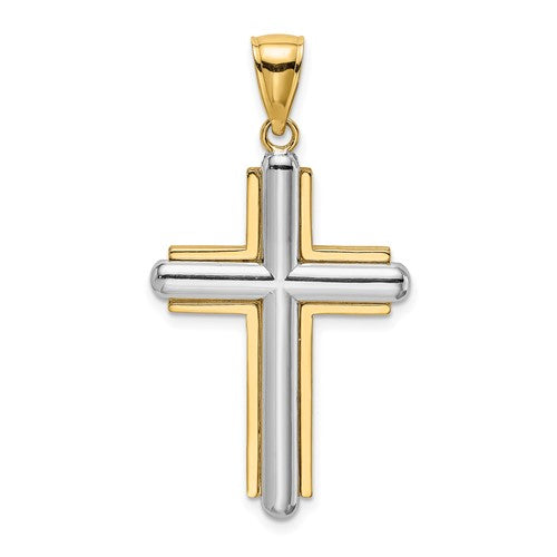 14k-two-tone-beveled-cross-charm-SolomonJeweler-Wichita-KS-CustomJewelry