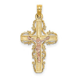 14k-two-tone-w-lace-trim-crucifix-charm-SolomonJeweler-Wichita-KS-CustomJewelry