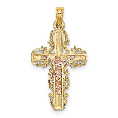 14k-two-tone-w-lace-trim-crucifix-charm-SolomonJeweler-Wichita-KS-CustomJewelry