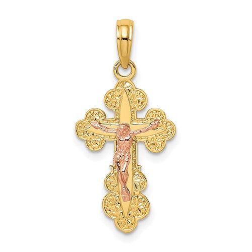 14k-two-tone-crucifix-w-scallop-trim-charm-SolomonJeweler-Wichita-KS-CustomJewelry