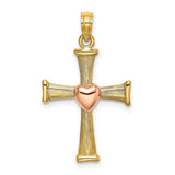 14k-two-tone-textured-finish-cross-w-heart-charm-SolomonJeweler-Wichita-KS-CustomJewelry