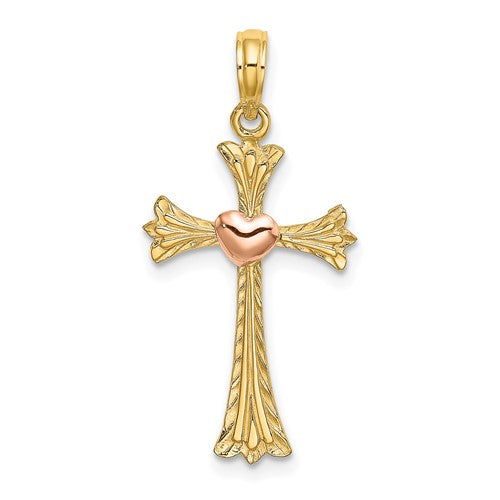 14k-two-tone-textured-cross-w-heart-charm-SolomonJeweler-Wichita-KS-CustomJewelry