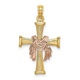 14l-two-tone-textured-finish-cross-w-drape-charm-SolomonJeweler-Wichita-KS-CustomJewelry