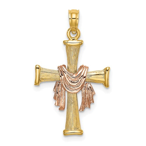 14l-two-tone-textured-finish-cross-w-drape-charm-SolomonJeweler-Wichita-KS-CustomJewelry