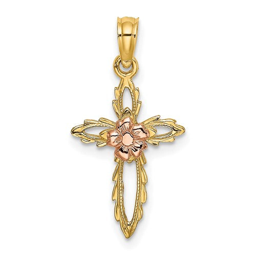 14k-two-tone-cut-out-cross-w-flower-charm-SolomonJeweler-Wichita-KS-CustomJewelry