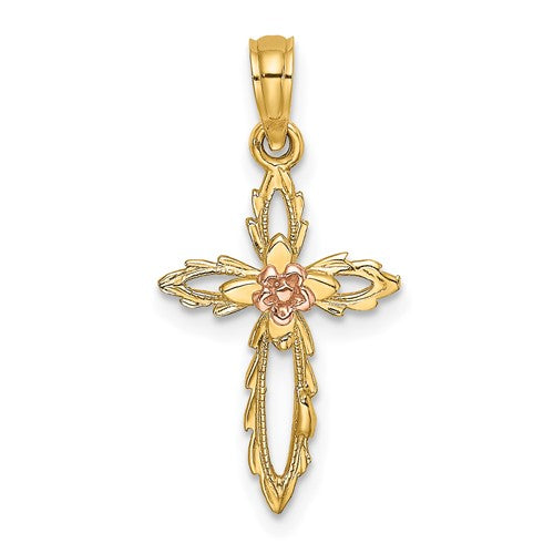 14k-two-tone-cross-w-cut-out-flower-charm-SolomonJeweler-Wichita-KS-CustomJewelry