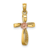 14k-two-tone-twisted-cross-w-flower-charm-SolomonJeweler-Wichita-KS-CustomJewelry