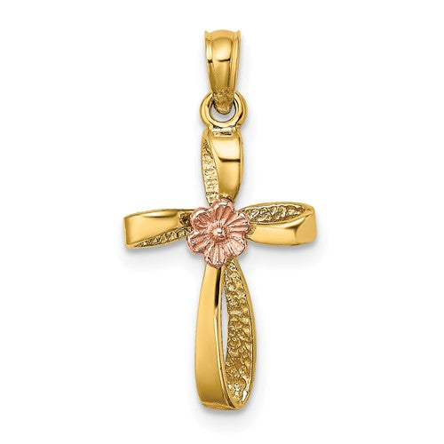14k-two-tone-twisted-cross-w-flower-charm-SolomonJeweler-Wichita-KS-CustomJewelry