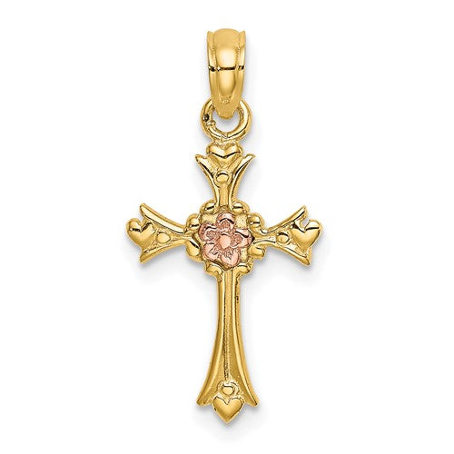14k-two-tone-cross-w-flower-charm-SolomonJeweler-Wichita-KS-CustomJewelry