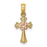 14k-two-tone-cross-w-small-flower-charm-SolomonJeweler-Wichita-KS-CustomJewelry