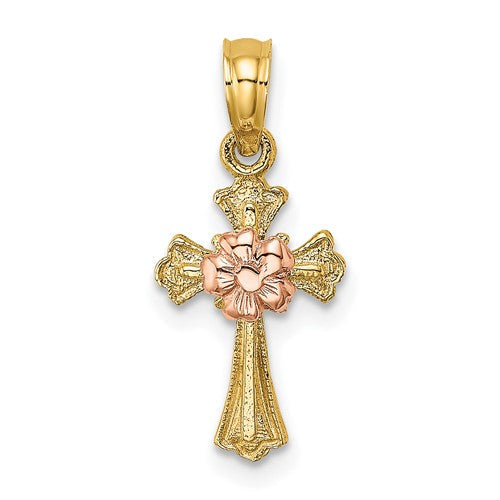 14k-two-tone-cross-w-small-flower-charm-SolomonJeweler-Wichita-KS-CustomJewelry