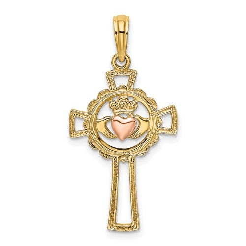 14k-two-tone-claddagh-cross-charm-SolomonJeweler-Wichita-KS-CustomJewelry