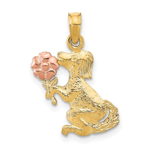 14k-two-tone-dog-holding-flower-charm-SolomonJeweler-Wichita-KS-CustomJewelry
