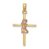 14k-two-tone-2-d-girl-on-cross-charm-SolomonJeweler-Wichita-KS-CustomJewelry