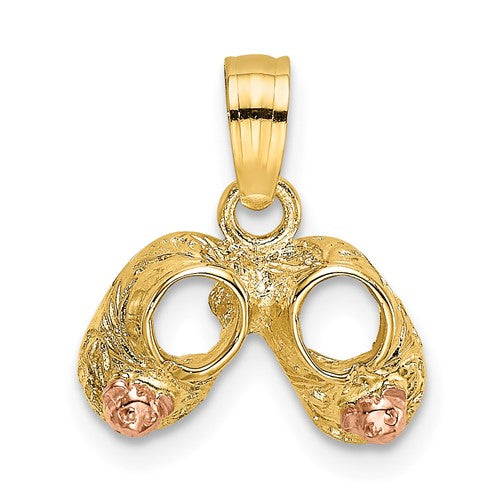 14k-3d-two-tone-baby-booties-w-teddy-bear-charm-SolomonJeweler-Wichita-KS-CustomJewelry