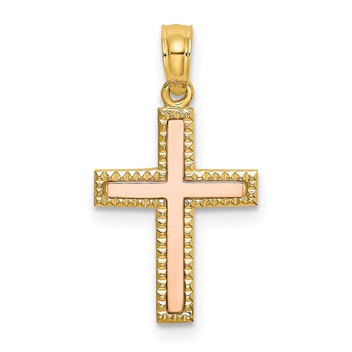 14k-two-tone-polished-cross-charm-SolomonJeweler-Wichita-KS-CustomJewelry