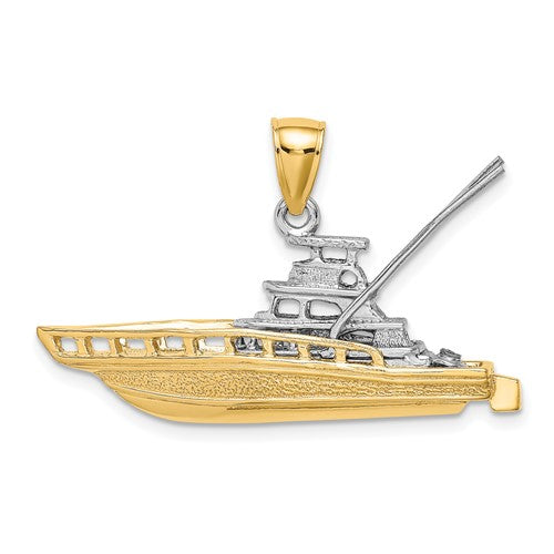 14k-two-tone-textured-3-d-offshore-sportfishing-boat-charm-SolomonJeweler-Wichita-KS-CustomJewelry
