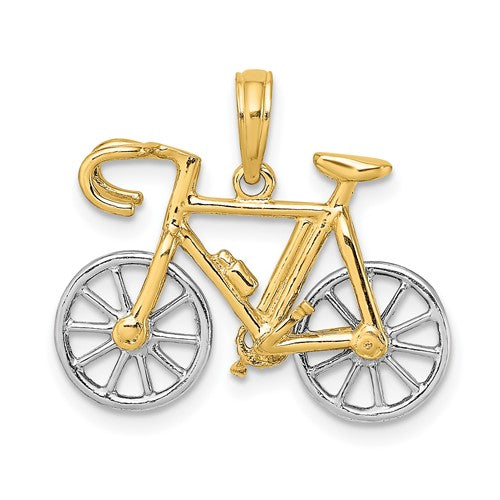 14k two-tone gold bicycle charm with a 3D ten-speed design, perfect for pendants and jewelry accessories from Solomon Jewelers.