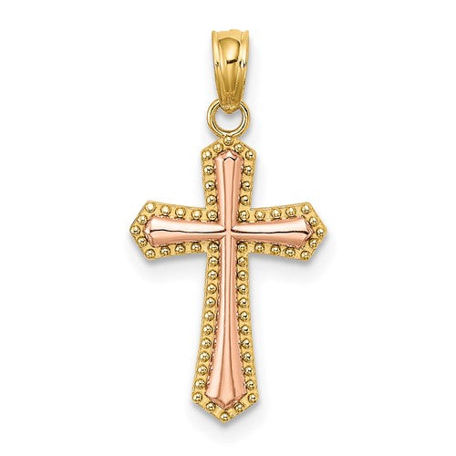 14k-two-tone-w-beaded-trim-cross-charm-SolomonJeweler-Wichita-KS-CustomJewelry