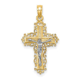 14k-w-rhodium-textured-lace-trim-crucifix-charm-SolomonJeweler-Wichita-KS-CustomJewelry