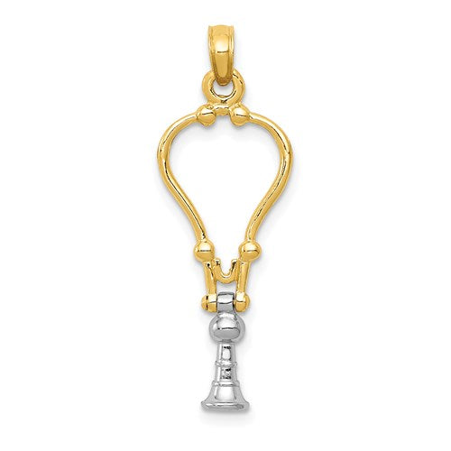 14k two-tone gold stethoscope pendant with three-dimensional design, perfect for medical professionals and jewelry enthusiasts.